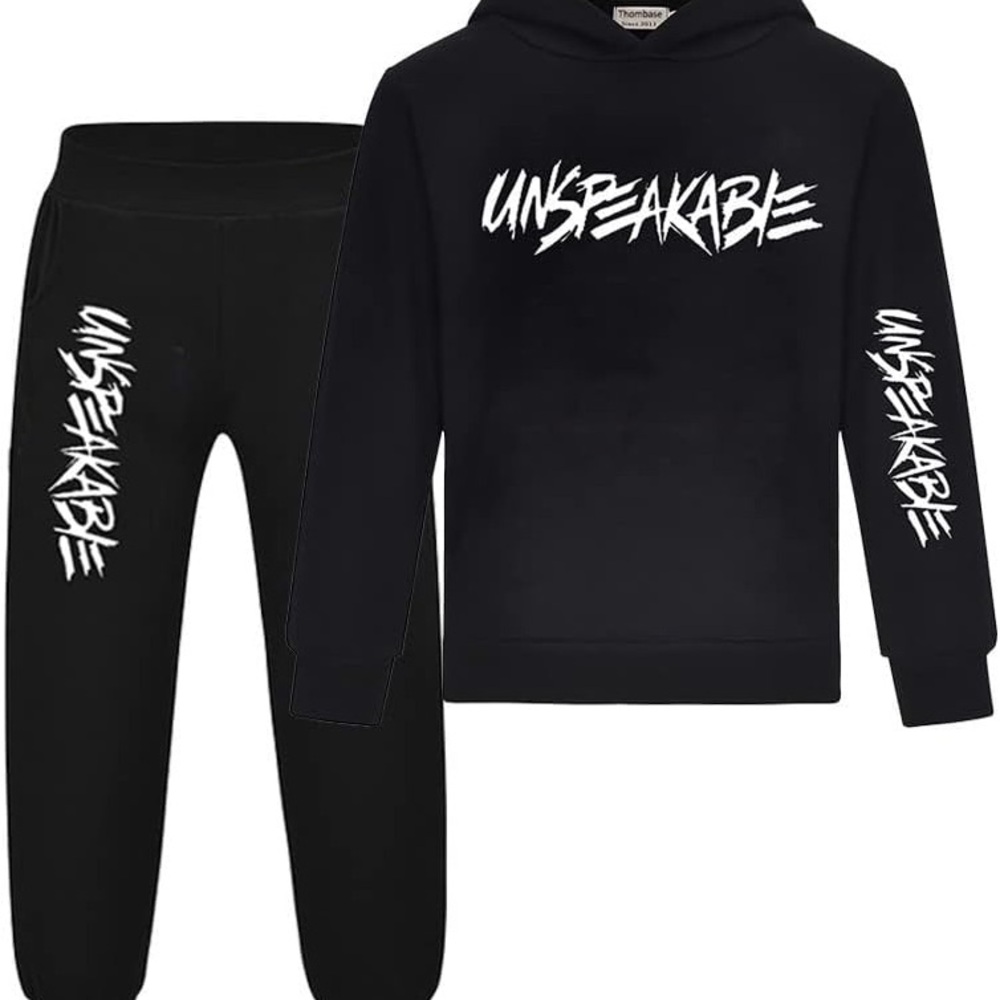 Black Hoodie and Joggers Set with White Print